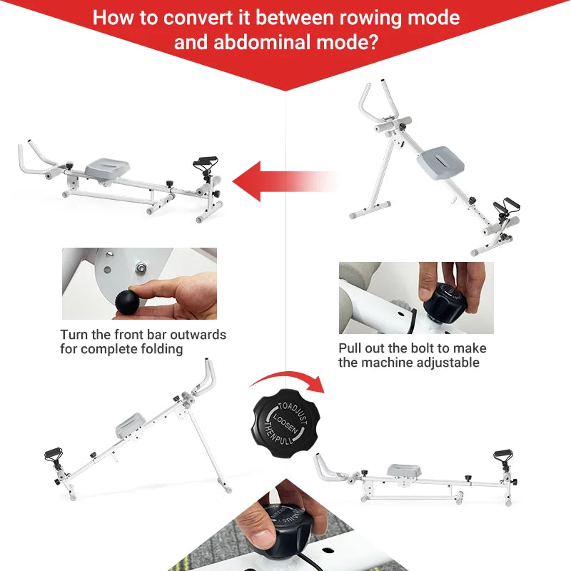 4-in-1 ab-trainer combined rowing machine with adjustable height levels
