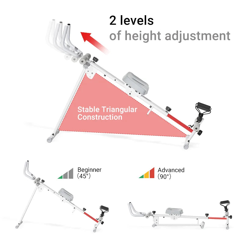 4-in-1 ab-trainer combined rowing machine with adjustable height levels