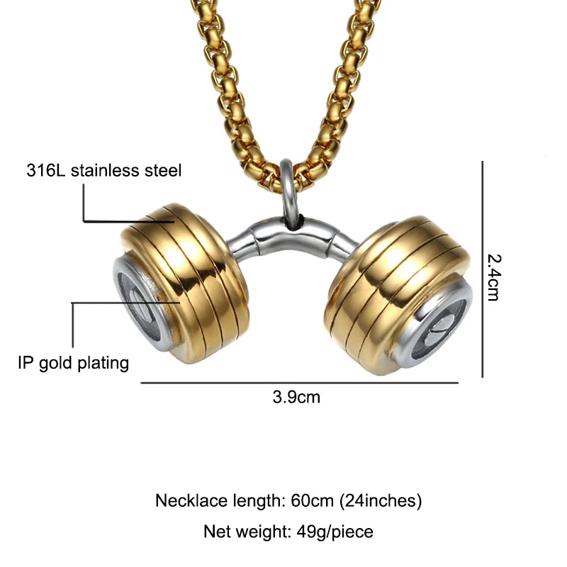 Stainless Steel Dumbbell Pendant Necklace Pendant