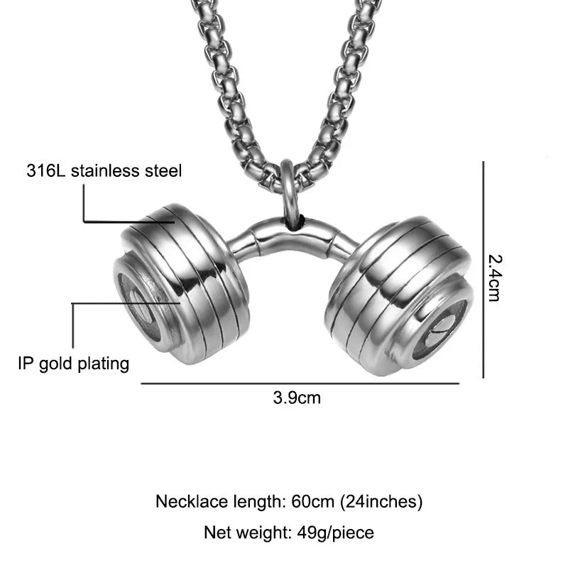 Stainless Steel Dumbbell Pendant Necklace Pendant