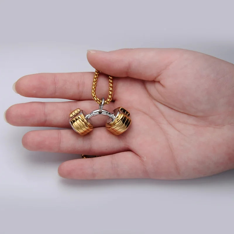 Stainless Steel Dumbbell Pendant Necklace Pendant