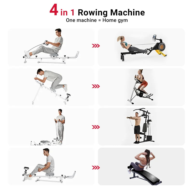 4-in-1 ab-trainer combined rowing machine with adjustable height levels