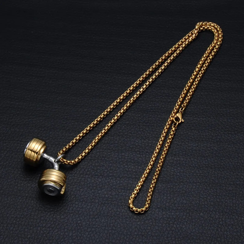 Stainless Steel Dumbbell Pendant Necklace Pendant