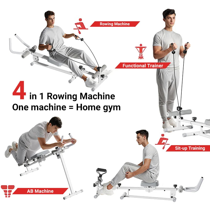 4-in-1 ab-trainer combined rowing machine with adjustable height levels